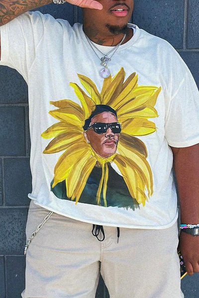 Men's Plus-size Casual T-shirt Vintage Will Smith Sunflower Print "Fresh Prince of Bel-Air"