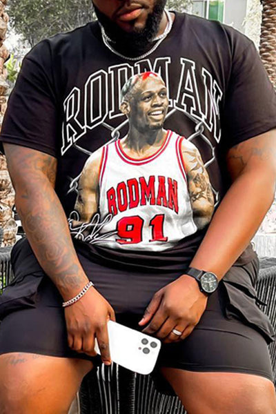 Loose Casual Plus Size Men's T-Shirt with “Dennis Rodman” Basketball Print
