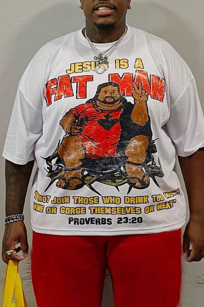 Men's Plus-size Loose Casual T-shirt Spoof Jesus Funny Cartoon Print