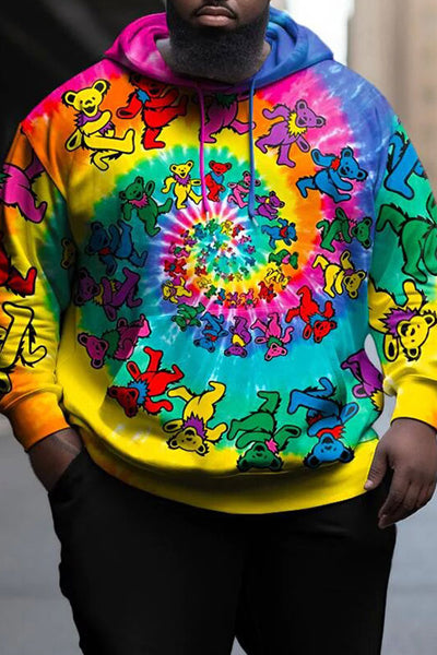 Men's Plus Size Hoodie with Tie-Dye and 3D Printed Seven Little Bears