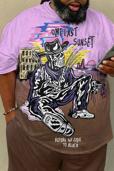 Personalized Skull Gradient Print Men's Plus Size T-Shirt