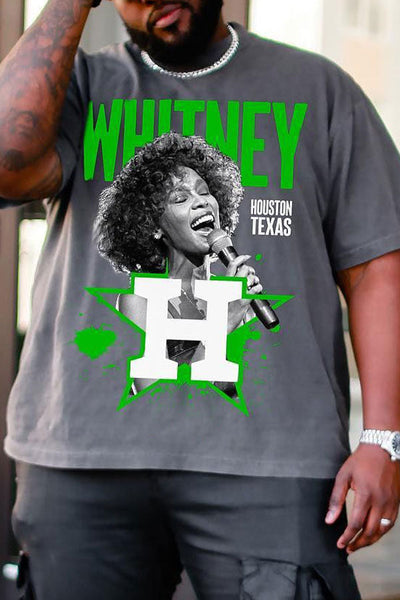 Plus-size Men's Loose Casual Print T-shirt Superstar Whitney Elizabeth Houston