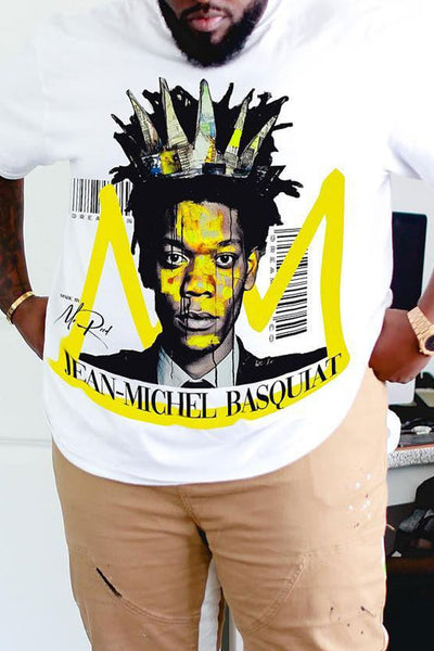 Plus Size Men's Loose Casual T-shirt Graffiti Artist Jean Michel Basquiat Head Print