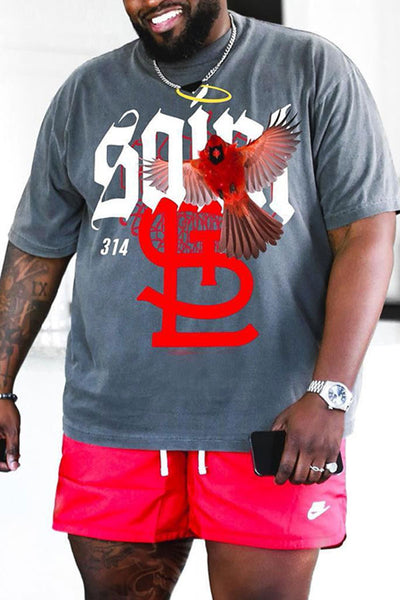 Plus-size Men's Loose Casual T-shirt Cardinals Print