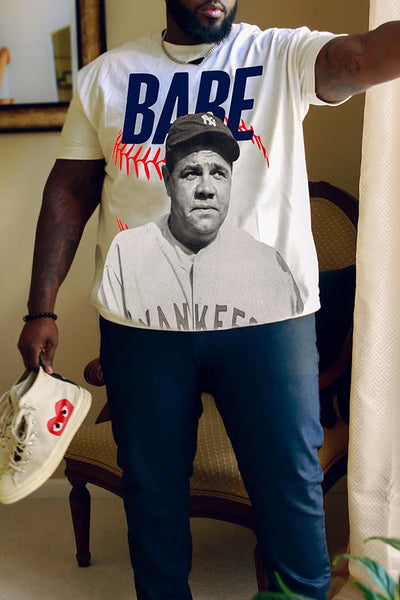 Plus-size Men's Loose Casual Printed T-shirt Baseball Player Star Babe Ruth
