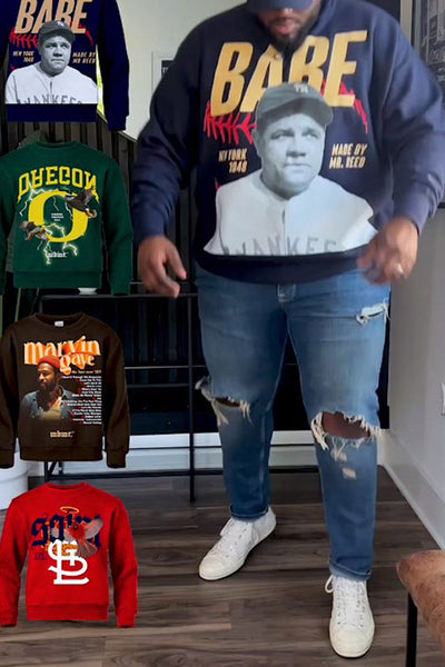 Plus-size Men's Loose Casual Printed Sweatshirt Baseball Player Star Babe Ruth